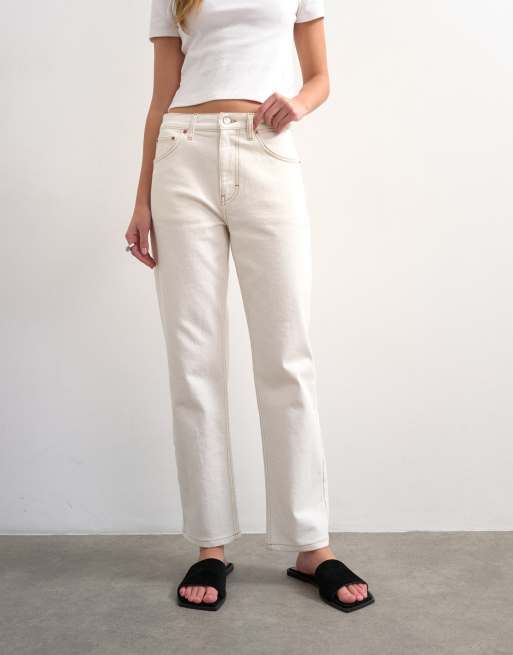 Topshop Orson mid rise comfort straight leg jeans in bone, 2 of 7