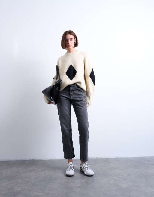 Topshop Orson mid rise comfort straight leg jeans in washed black