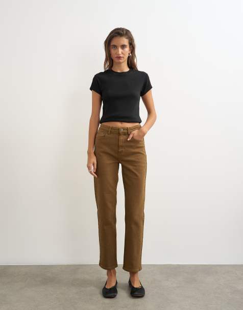 Topshop Orson vaquero recto cropped elástico cómodo en cumin - view 1