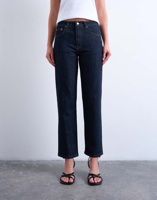 Topshop – Orson – Wygodne ciemnoniebieskie jeansy ze średnim stanem