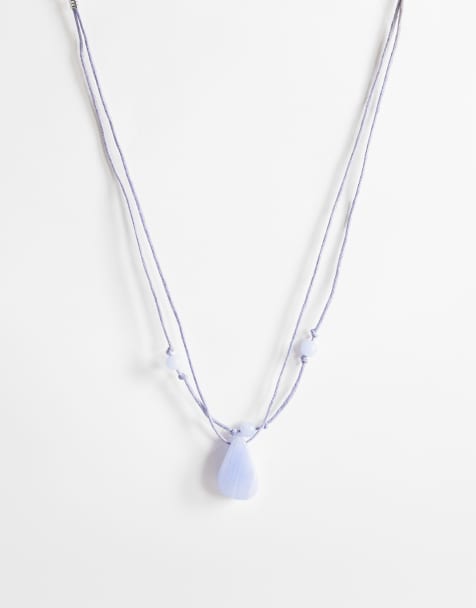 Topshop Ottie cord necklace with semi precious stones in light blue - view 1