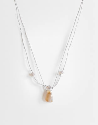 Topshop Ottie Cord Necklace With Semi-precious Stones In Gray
