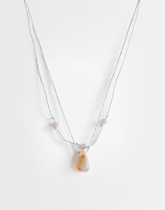 Ottie cord necklace with semi precious stones in light grey