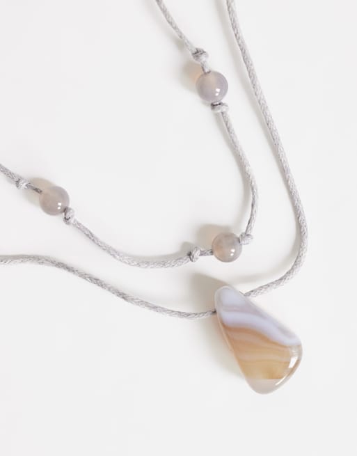 Topshop Ottie cord necklace with semi precious stones in light grey, 2 of 4