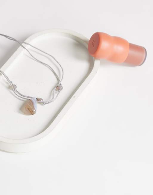 Topshop Ottie cord necklace with semi precious stones in light grey, 4 of 4