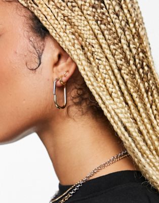 Topshop oval hoop earrings in gold and silver mix