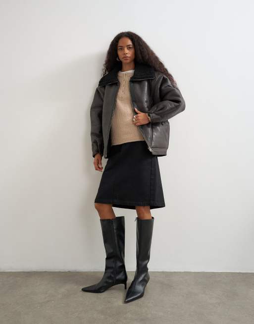 Topshop ovale jas van schapenvacht in bruin, 3 van 4