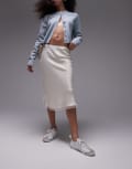 [Topshop] Topshop over knee length bias skirt with lace trim in ivory-White 18 ivory