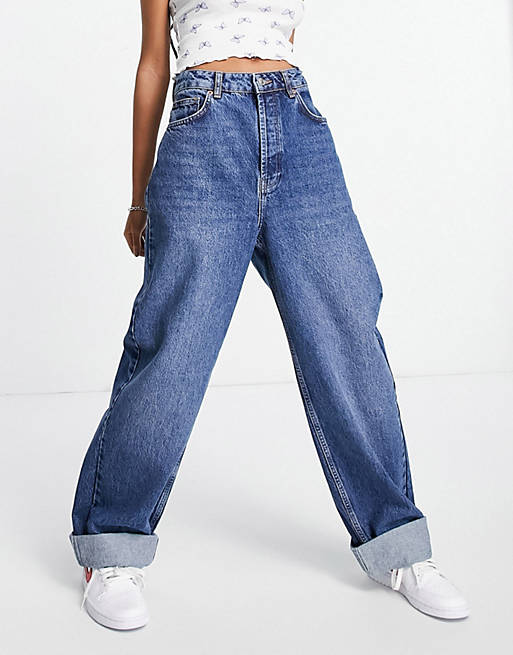 Topshop over sized Mom jeans in mid blue