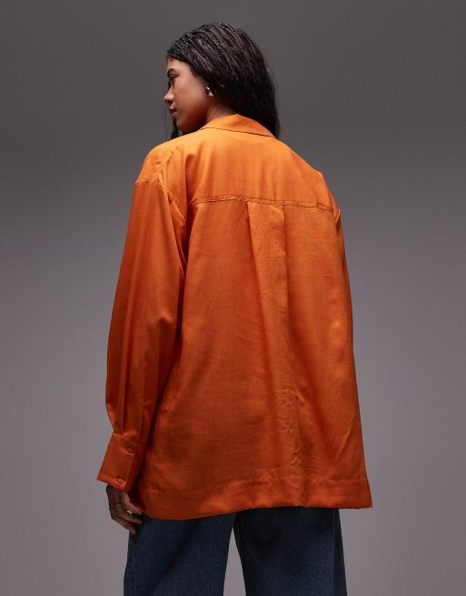 Topshop - Overhemd met linnenlook in oranje, 4 van 4