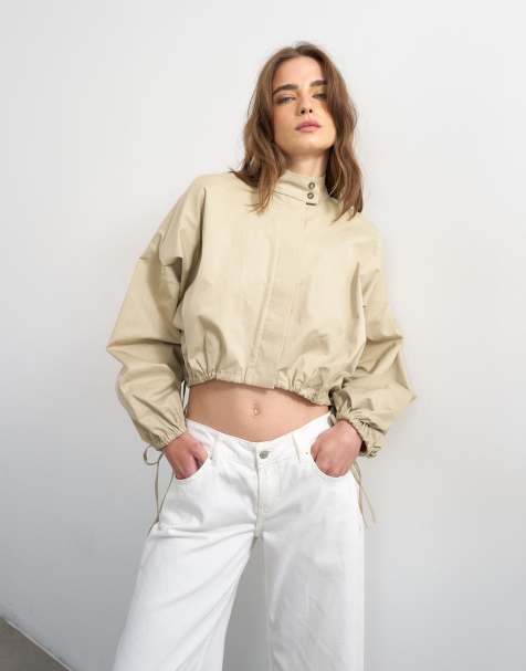 Topshop - Overhemd met opstaande boord en strikdetail in stone - view 1