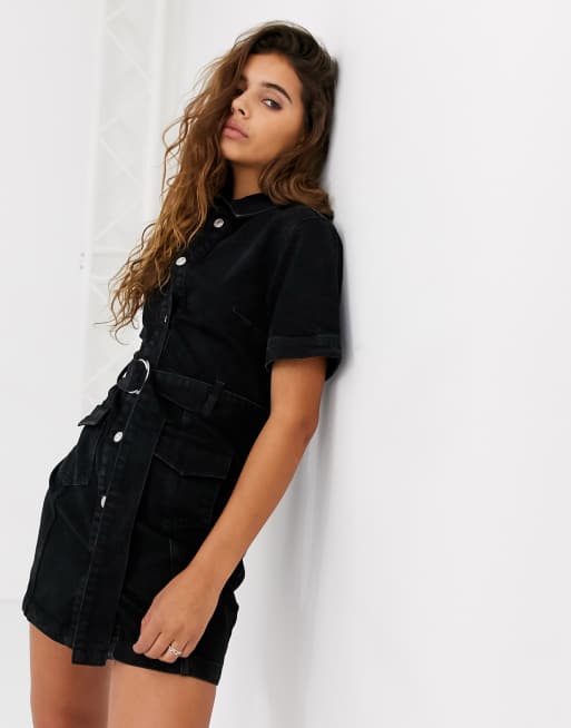 Topshop - Overhemdjurk met riem in verwassen zwart