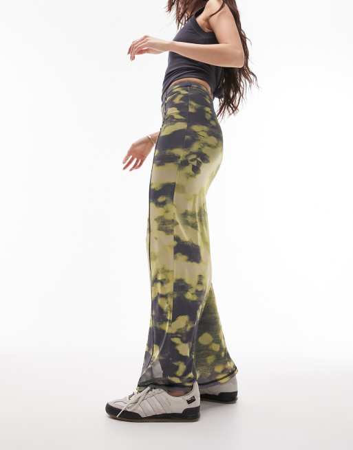 Topshop overlocking acid wash midi skirt in yellow