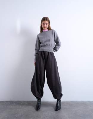 Topshop - Oversize-Ballonhose in verwaschenem Hellgrau mit Laschendetail-Brown