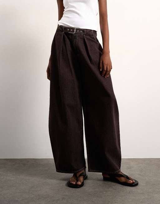 Topshop – Oversize-Barrel-Jeans in Schokobraun mit Gürtel und mittelhohem Bund, 3 von 7