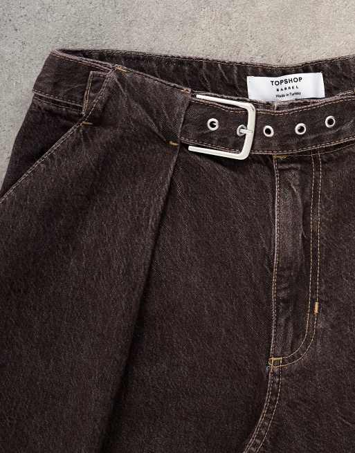 Topshop – Oversize-Barrel-Jeans in Schokobraun mit Gürtel und mittelhohem Bund, 5 von 7