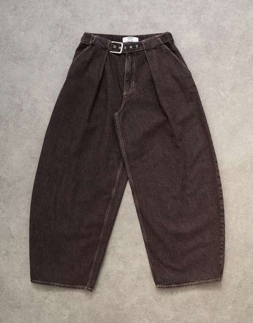 Topshop – Oversize-Barrel-Jeans in Schokobraun mit Gürtel und mittelhohem Bund, 6 von 7