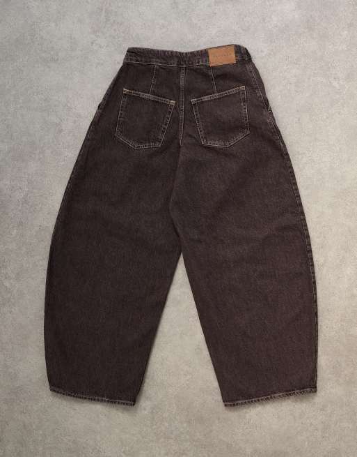 Topshop – Oversize-Barrel-Jeans in Schokobraun mit Gürtel und mittelhohem Bund, 7 von 7