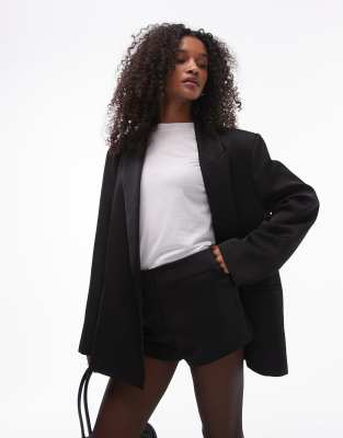 Topshop - Oversize-Blazer aus Satin in Schwarz