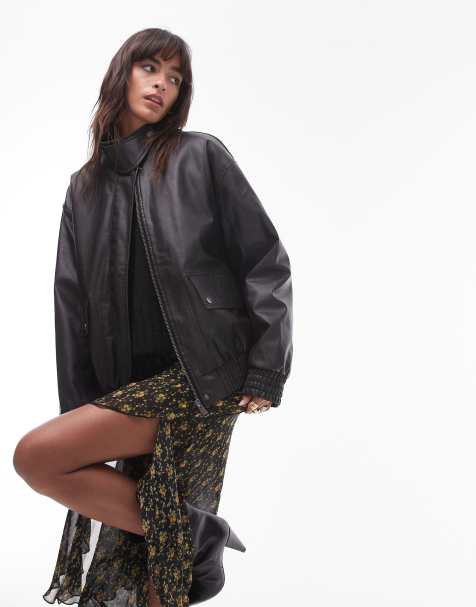 Topshop – Oversize-Bomberjacke aus Kunstleder in Schwarz - view 1