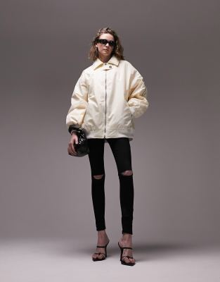 Topshop - Oversize-Bomberjacke in Creme mit Kragen-Weiß