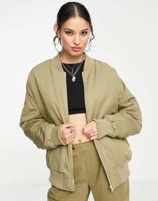 Topshop - Oversize-Bomberjacke in Khaki-Grün