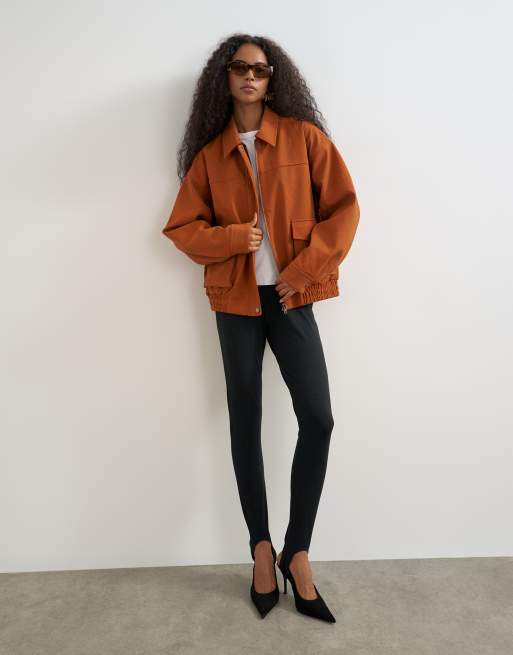 Topshop Oversize-Bomberjacke in Kunstleder in gebrannter Umbra, 3 von 4