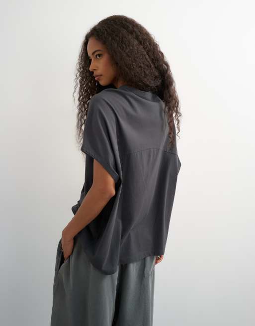 Topshop oversize grafiskt linne med Blondie och rund hals i kolgrått, 2 av 4