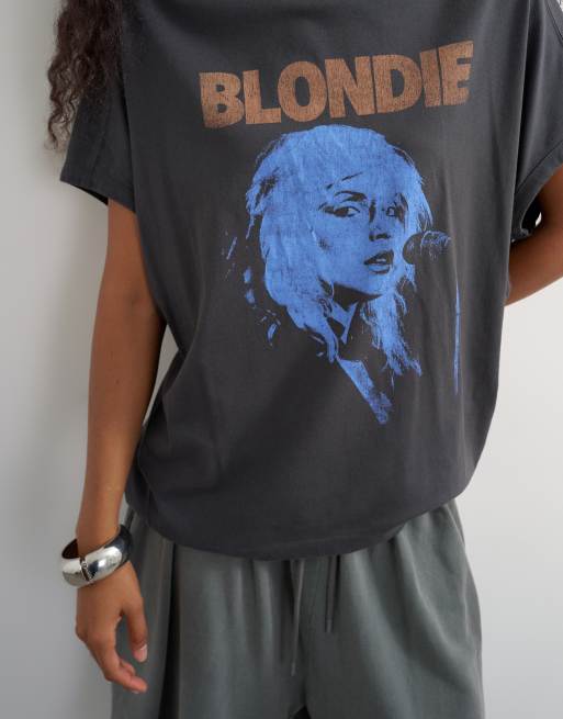 Topshop oversize grafiskt linne med Blondie och rund hals i kolgrått, 3 av 4