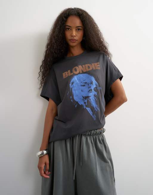 Topshop oversize grafiskt linne med Blondie och rund hals i kolgrått, 4 av 4