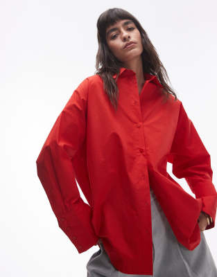 Topshop - Oversize-Hemd aus Popeline in Rot