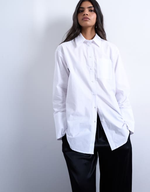 Topshop – Oversize-Hemd aus Popeline in Weiß, 2 von 4