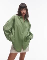 Topshop - Oversize-Hemd in Grün aus Baumwoll-Voile