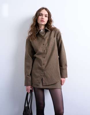 Topshop - Oversize-Hemd mit Heritage-Karo-Bunt