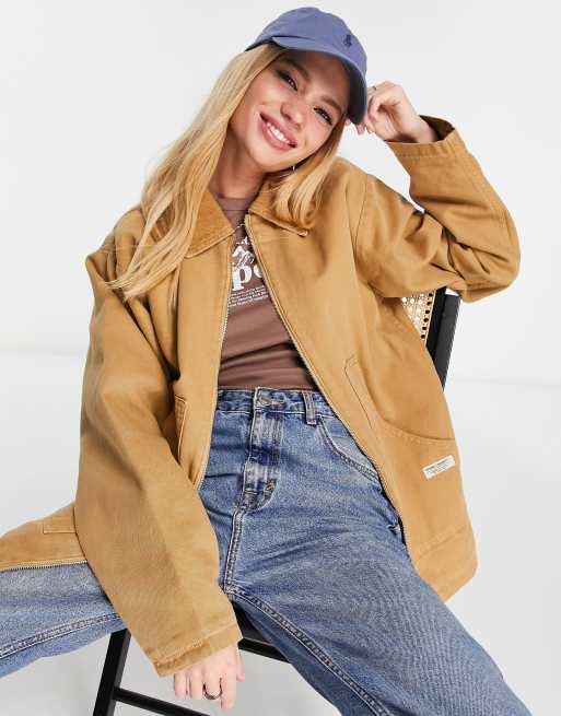 Topshop – Oversize-Jacke in Camel mit Reißverschluss