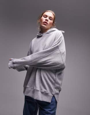 Topshop - Oversize-Kapuzenpullover aus hochwertigem Material in meliertem Grau