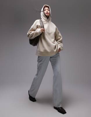 Thumbnail - Topshop - Oversize-Kapuzenpullover aus Teddyfell in Steinbeige-Neutral