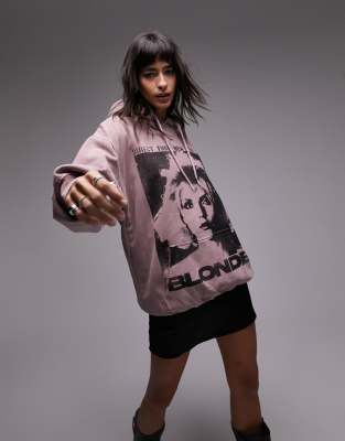 Topshop - Oversize-Kapuzenpullover in Staubrosa mit lizenziertem Blondie -Grafikprint