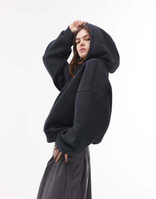 Topshop - Oversize-Kapuzenpullover in verwaschenem Grau