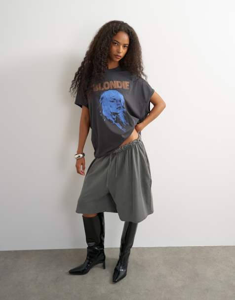 Topshop oversize koszulka bez rękawów z nadrukiem „Blondie” w kolorze charcoal - view 1