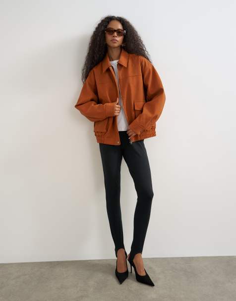 Topshop Oversize-Kunstleder-Oversize-Bomberjacke in Rostbraun - view 1