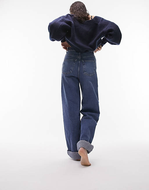  Topshop oversize mom recycled cotton blend jean in mid blue 