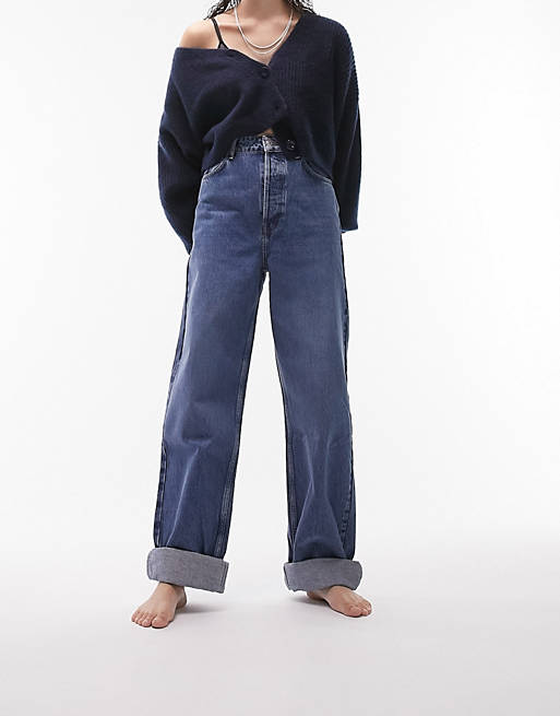  Topshop oversize mom recycled cotton blend jean in mid blue 