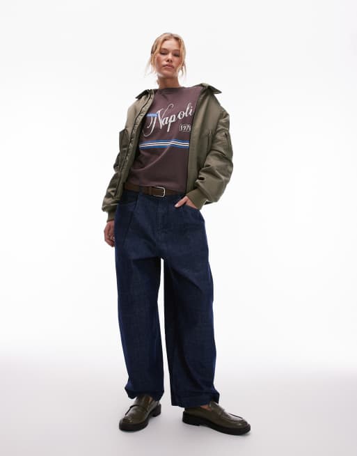 Topshop – Oversize-Oberteil in Braun aus Jersey mit Napoli-Grafik, 2 von 4
