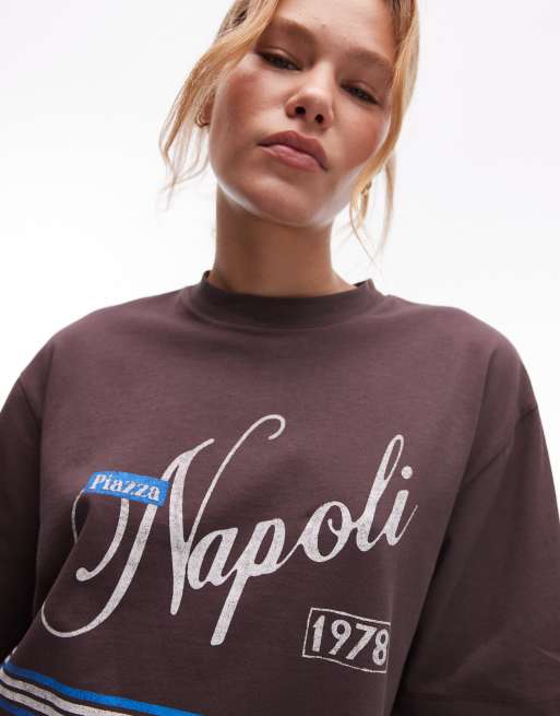 Topshop – Oversize-Oberteil in Braun aus Jersey mit Napoli-Grafik, 4 von 4