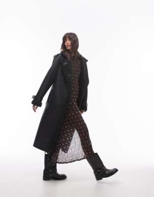 Thumbnail - Topshop - Oversize-Pilotenmantel in Schwarz mit Teddystoff-Besatz