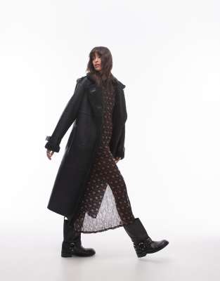 Topshop - Oversize-Pilotenmantel in Schwarz mit Teddystoff-Besatz