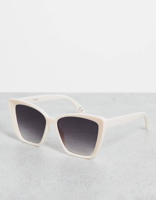 Topshop oversize plastic chamfered cateye sunglasses in cream