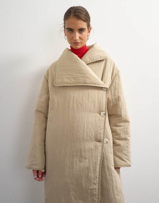 Topshop Oversize-Pufferjacke mit Stehkragen und Longline-Schnitt in Beige, 3 von 4