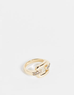 Topshop - Oversize-Ring in Gold-Optik mit Kettenglied-Design und Pavé-Detail-Goldfarben